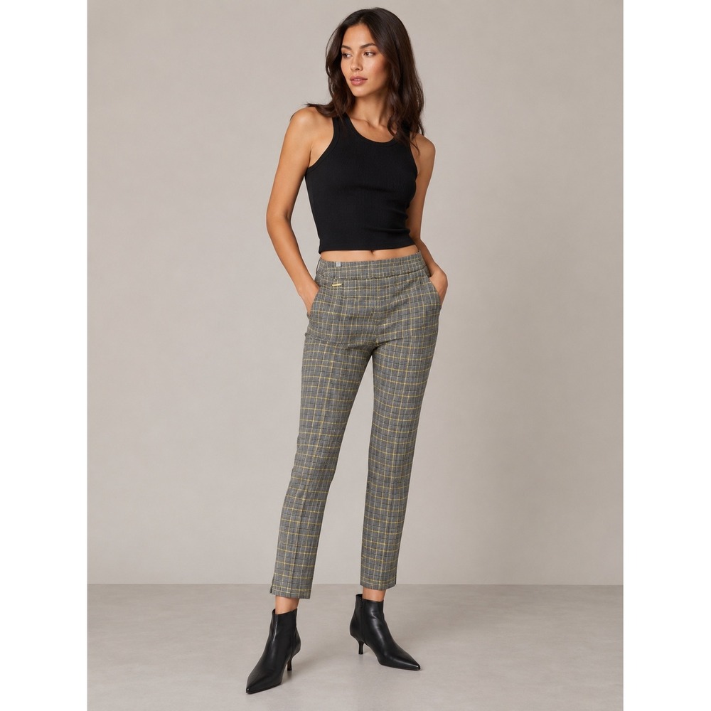 Counterparts Plaid Cigarette Pants Size 6 Gray Yellow Windowpane Ankle Workwear - Picture 1 of 8